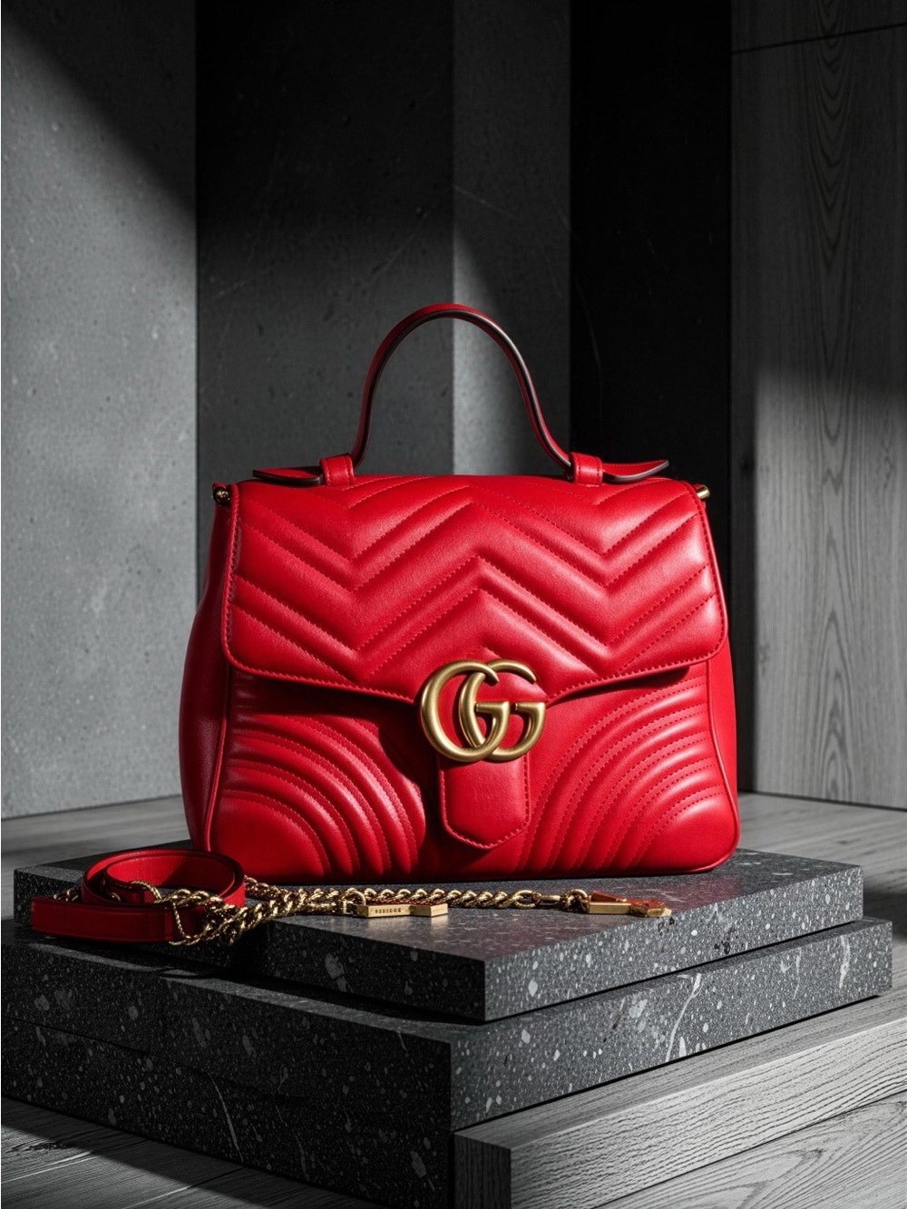 Gucci Red Quilted GG Handle Satchel with crossbody